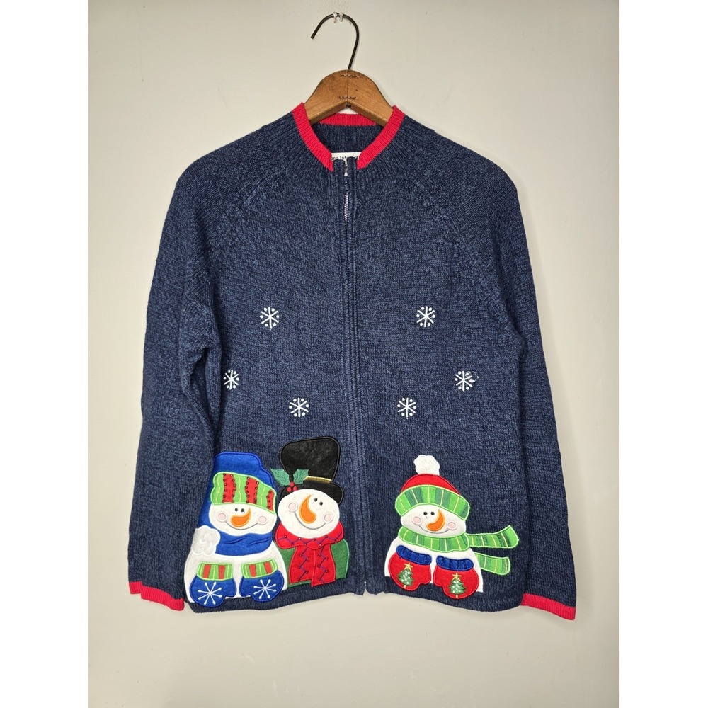 Vintage Tiara International Cardigan Snowman Christmas Holiday Sweater Womens M